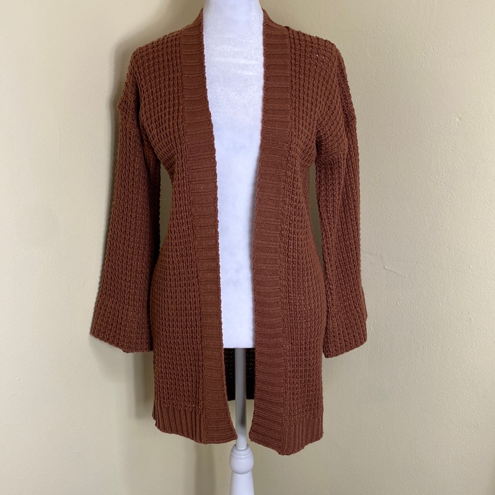 Fall Brown Open Front Knit Cardigan Sweater